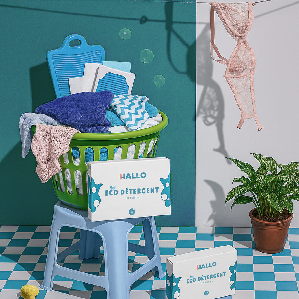 Umweltfreundliches Papierwaschmittel Hallo 